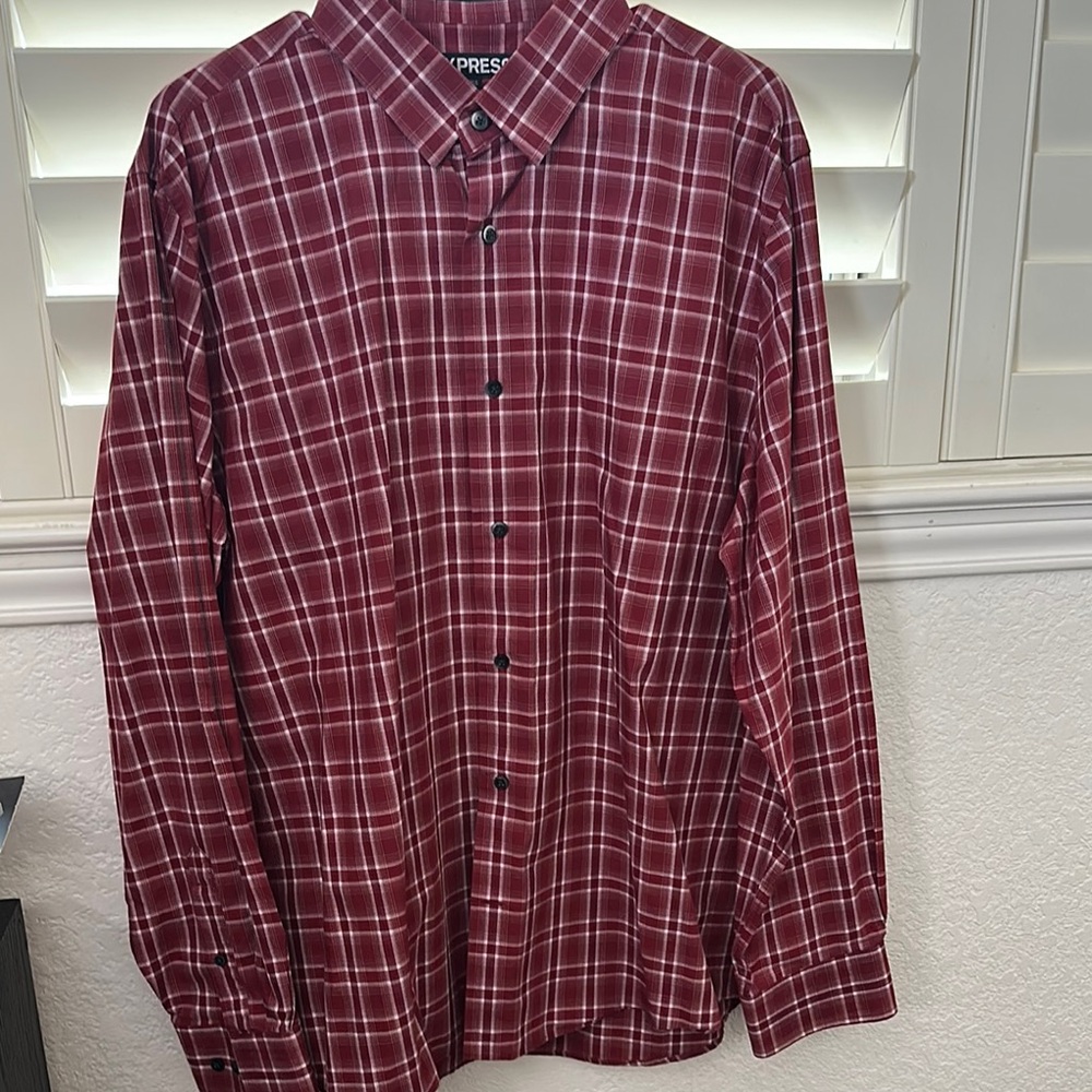 Express Men's Red Plaid Shirt Modern Fit